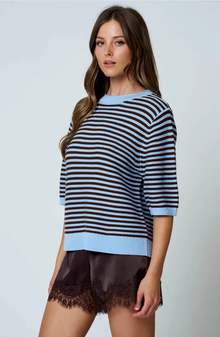 Leila Textured Stripe Sweater- Blue