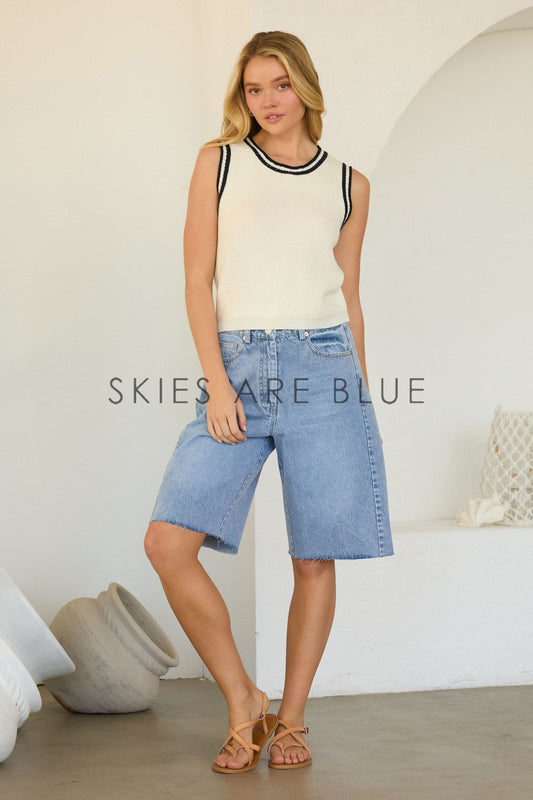 Brenna Striped Crochet Top- White