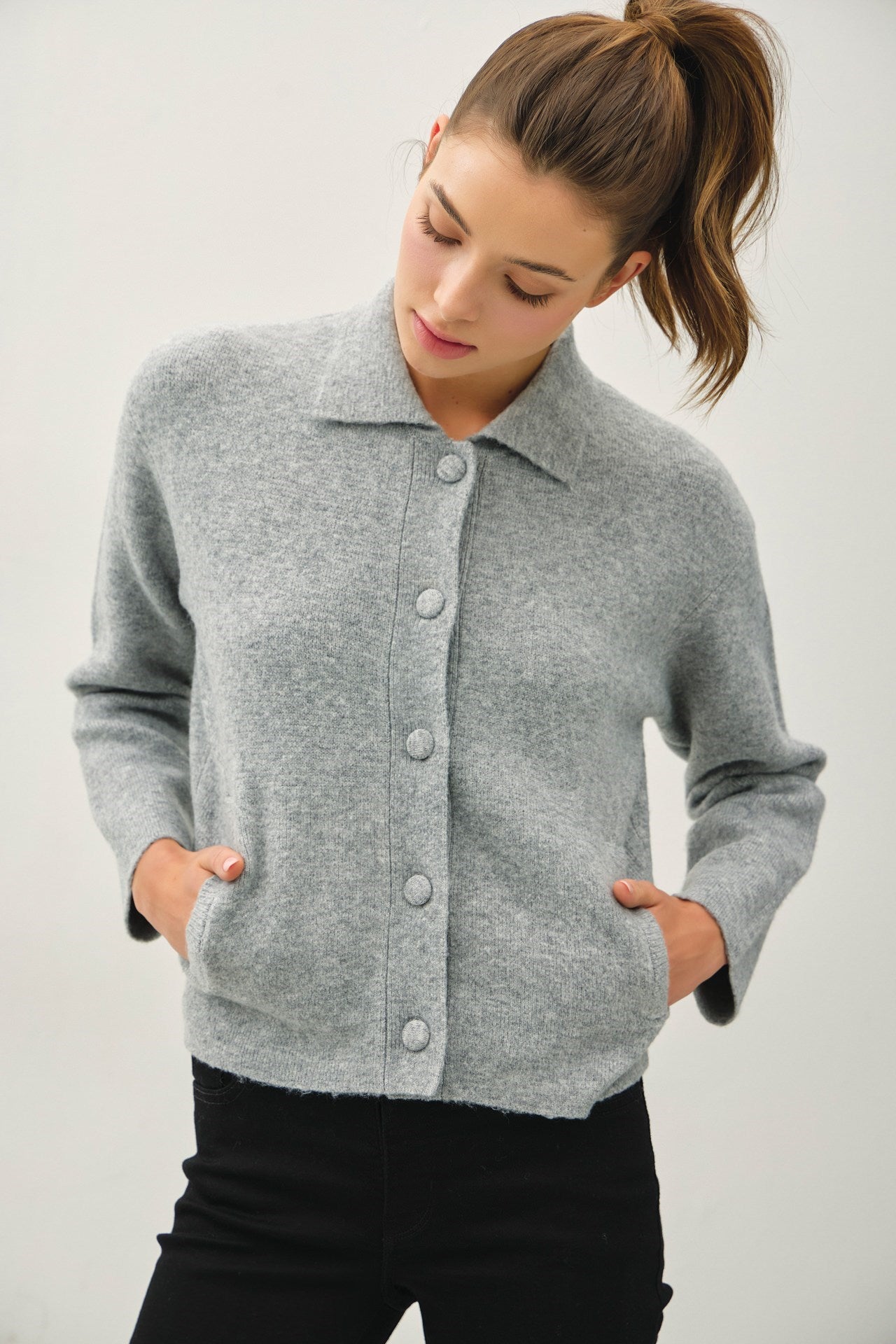 Caris Sweater Cardigan- Heather Grey