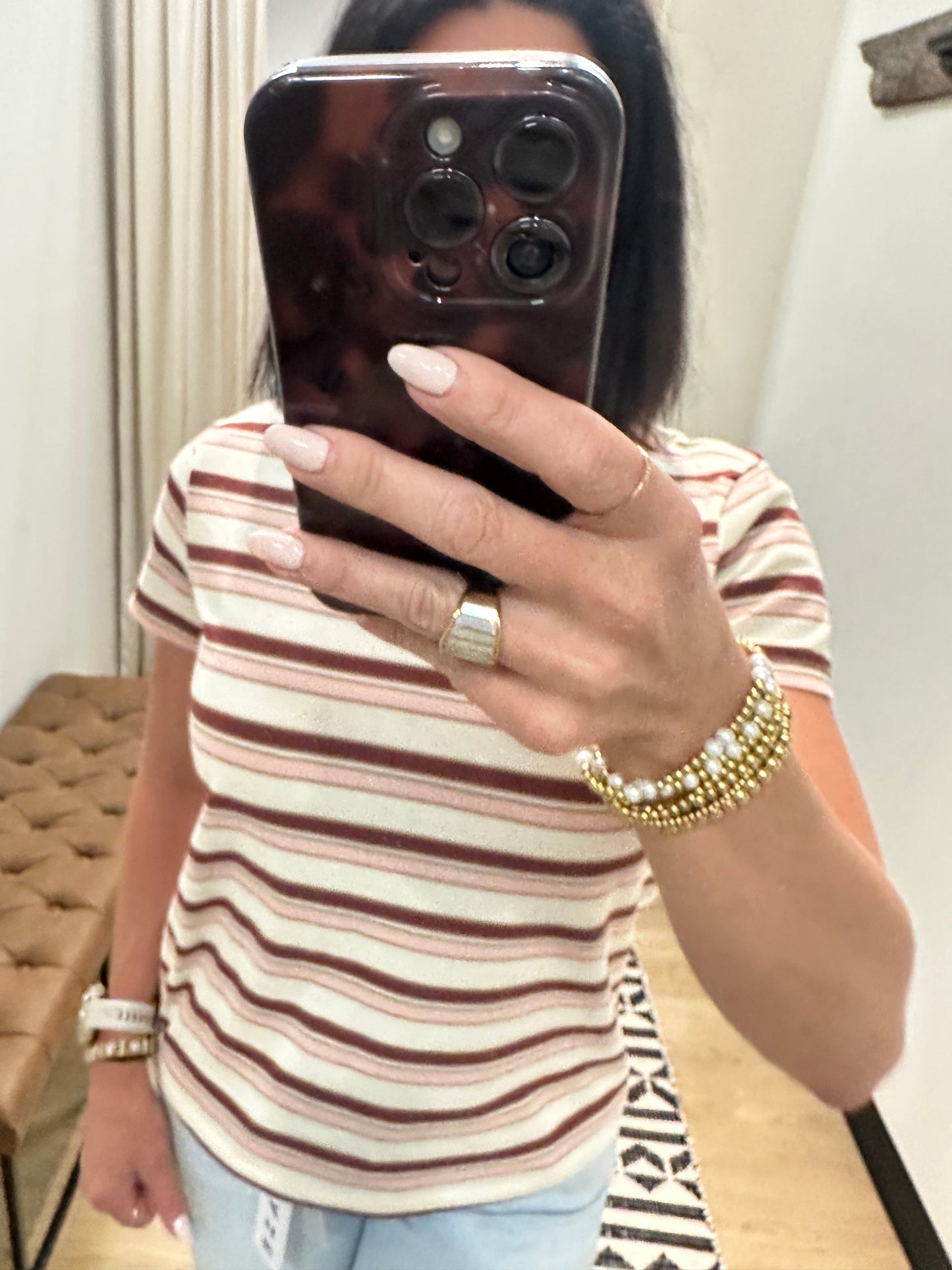 Asher Tee- Pink Burgundy Stripe