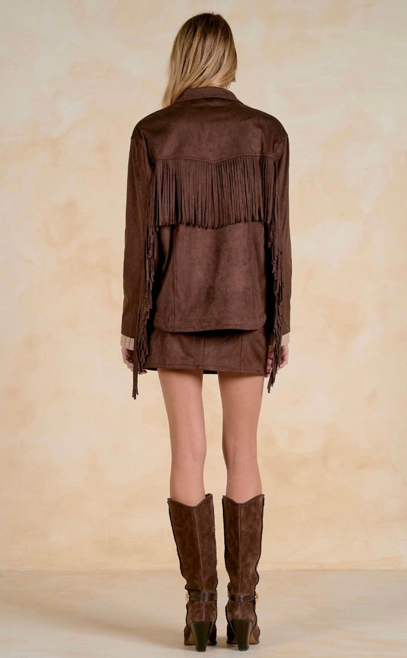 Paloma Fringe Shirt Jacket- Chocolate