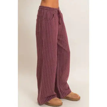 Teagan Pinstripe Pant- Dark Cherry