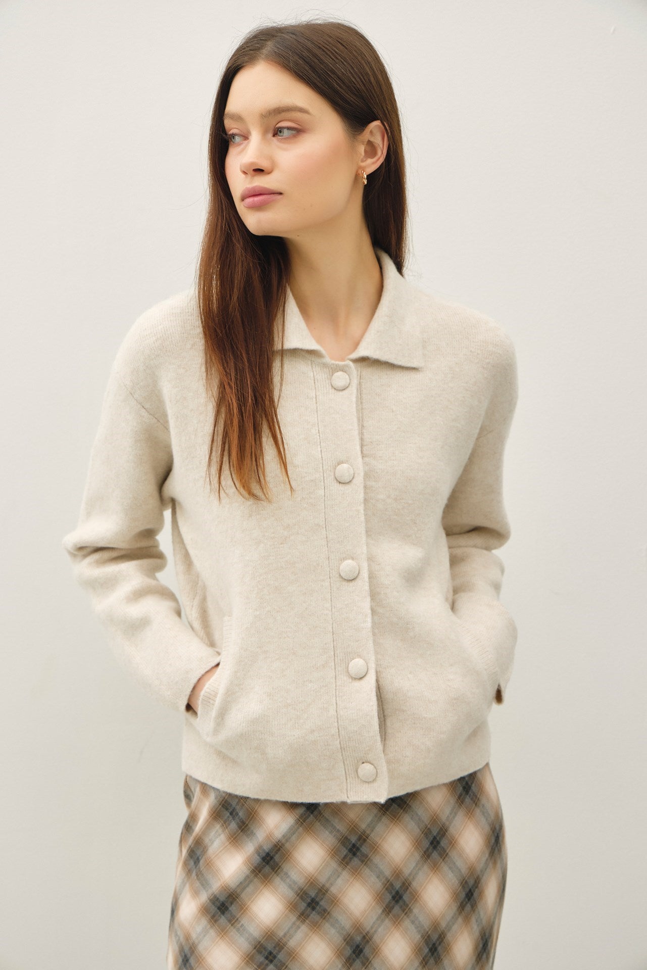 Caris Sweater Cardigan- Mushroom