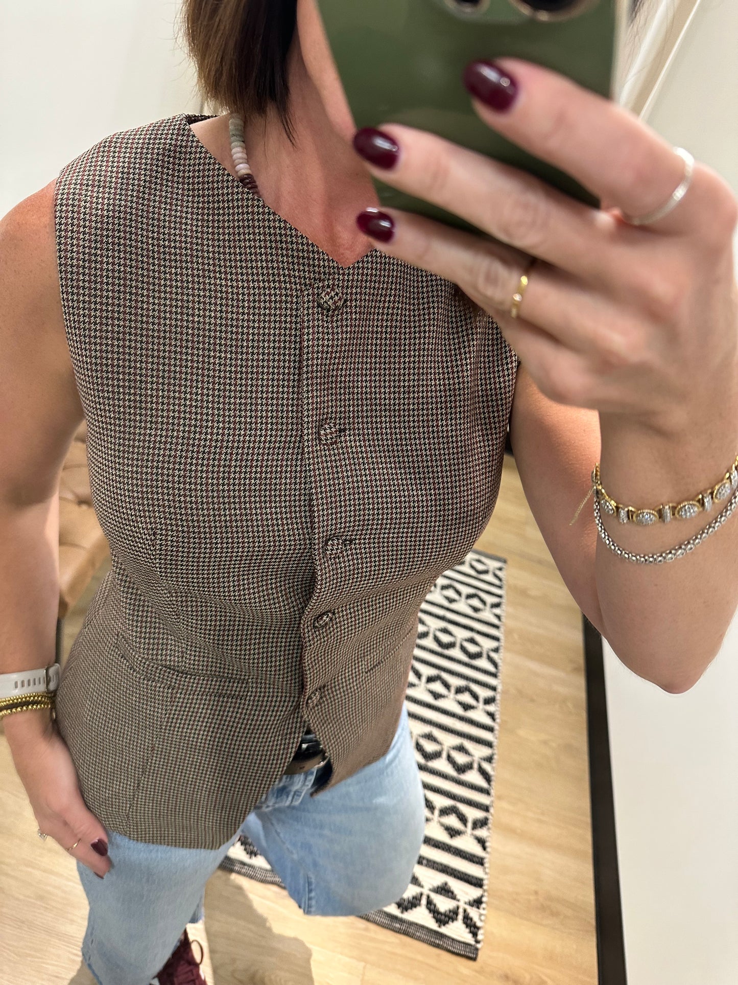 Monica Plaid Vest Wine