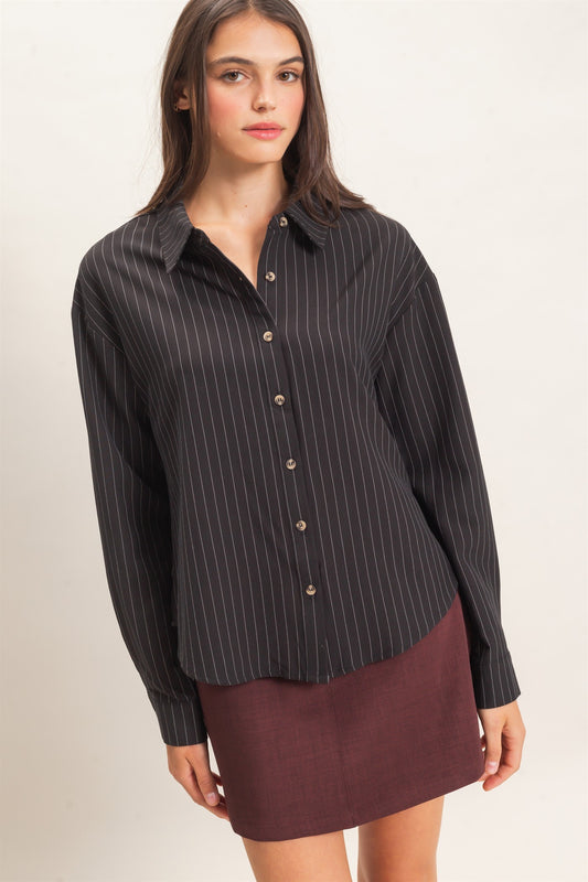 Leti Pinstripe Button Up- Black