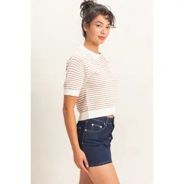 Janie Striped Knit Top- Taupe