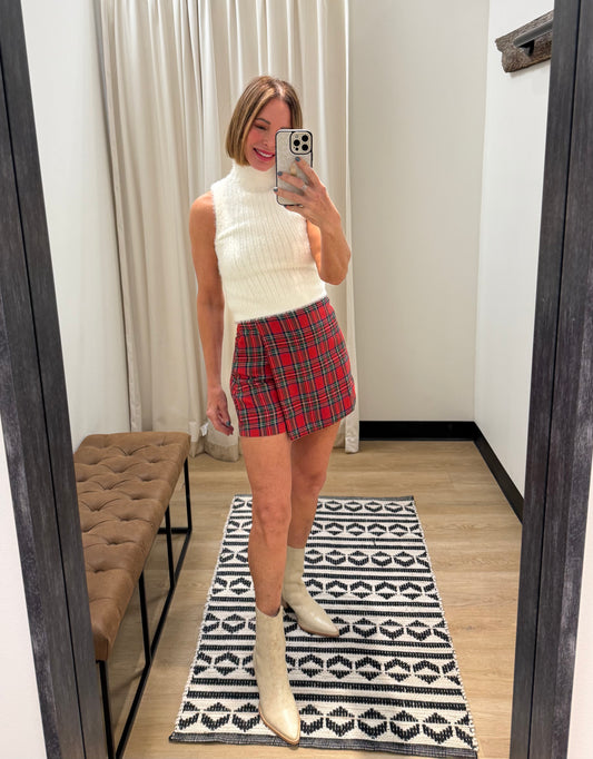 Molly Plaid Holiday Skort- Red