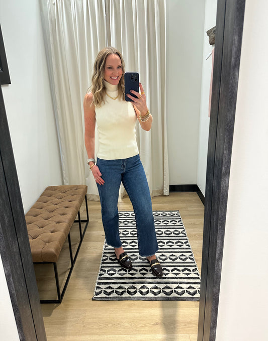 Mercy Sleeveless Turtleneck Tank- Cream