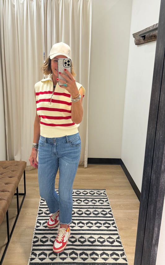 Monica Top- Cream/Red