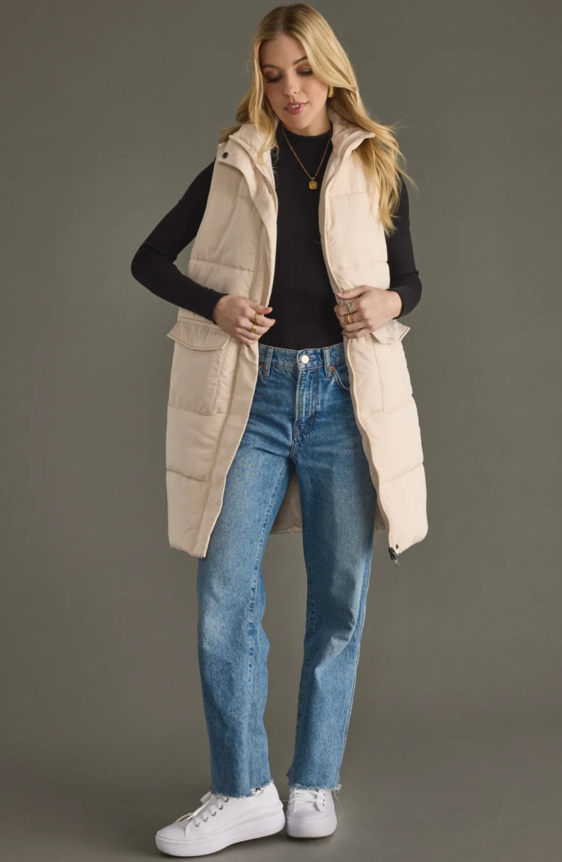 Elle Long Vest- Cream