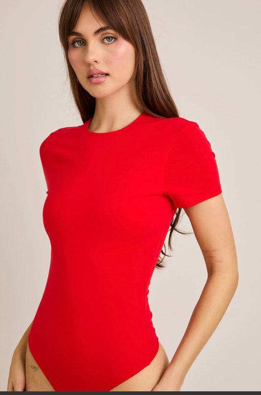 Elyse Scoop-neck Bodysuit- Red