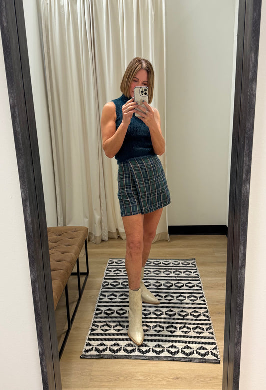 Molly Plaid Holiday Skort- Green