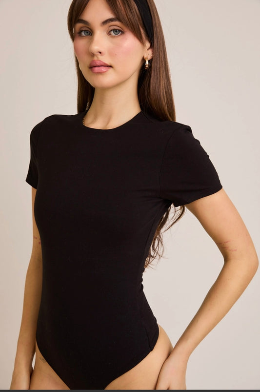 Elyse Scoop-neck Bodysuit- Black