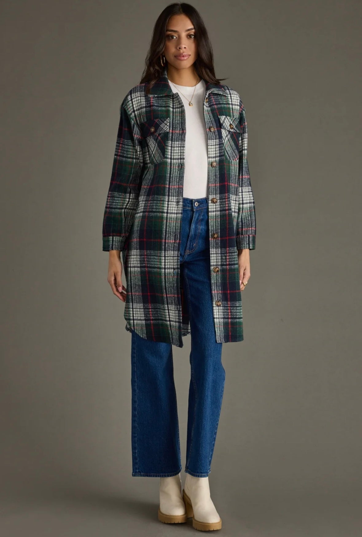 Manchester Plaid Long Flannel-Navy