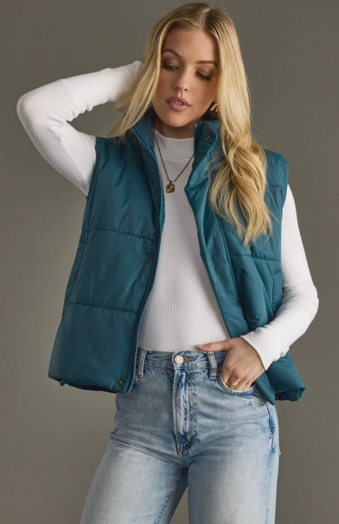 Ava Puffer Vest- Teal