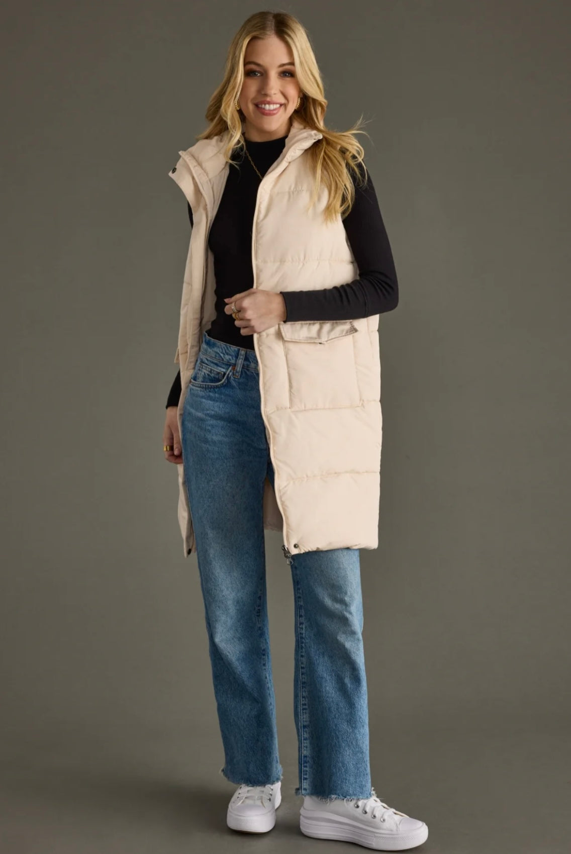 Elle Long Vest- Cream