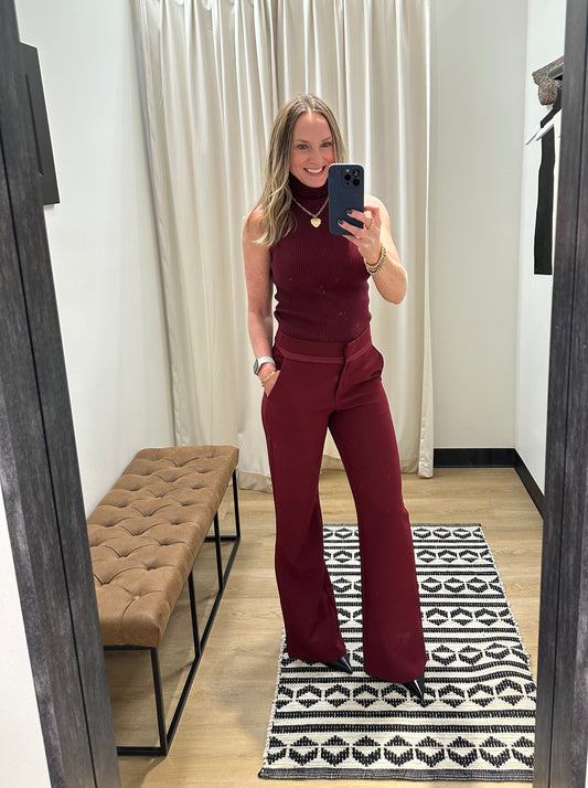 Mercy Sleeveless Turtleneck Tank- Wine