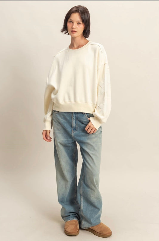 Star Patch Sweatshirt- Cream