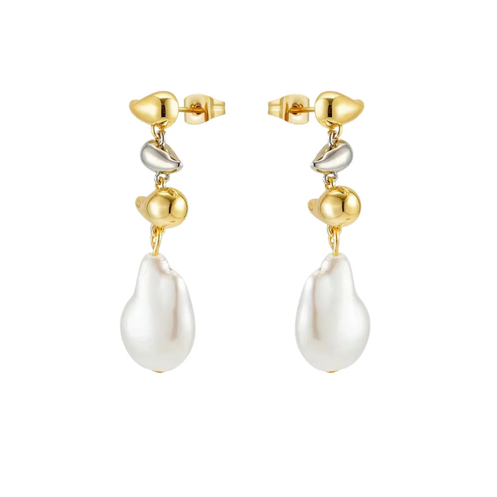 River Two Tone Pearl Earrings