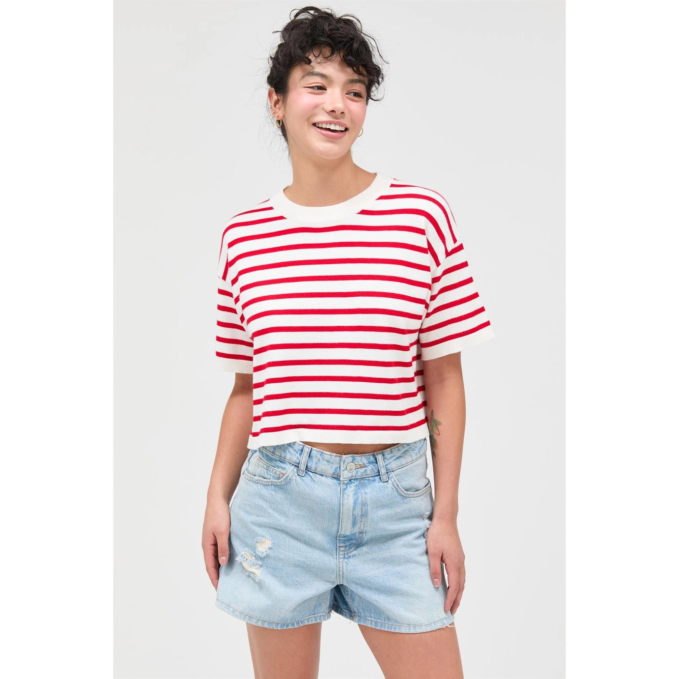 Micah Striped Crop Top- Red
