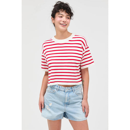 Micah Striped Crop Top- Red