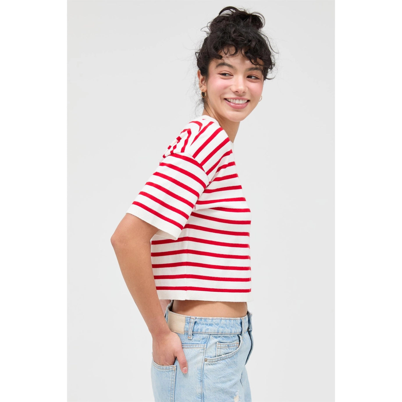 Micah Striped Crop Top- Red