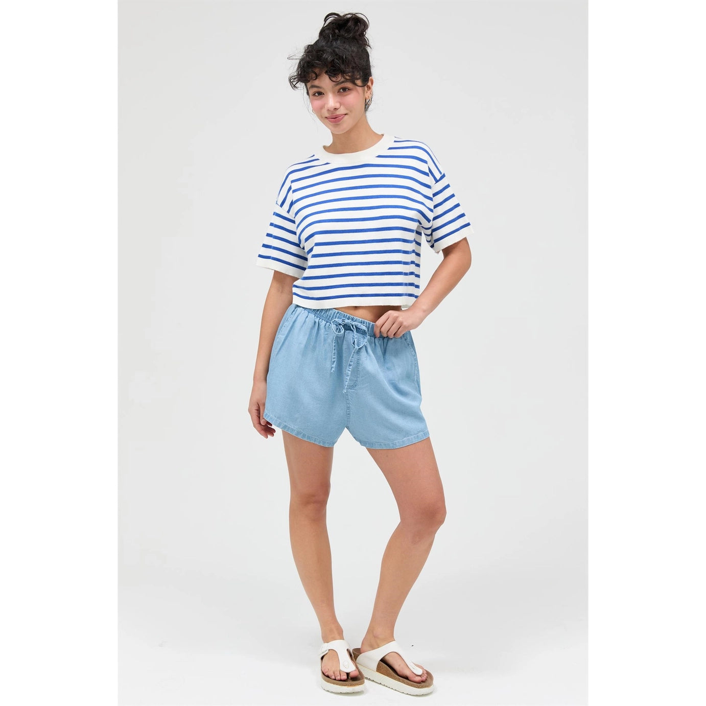 Micah Striped Crop Top- Blue