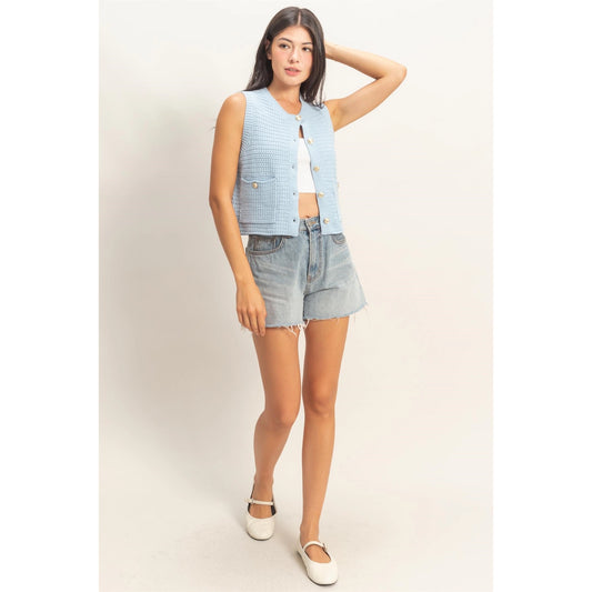 Etta Vest Top- Ice Blue