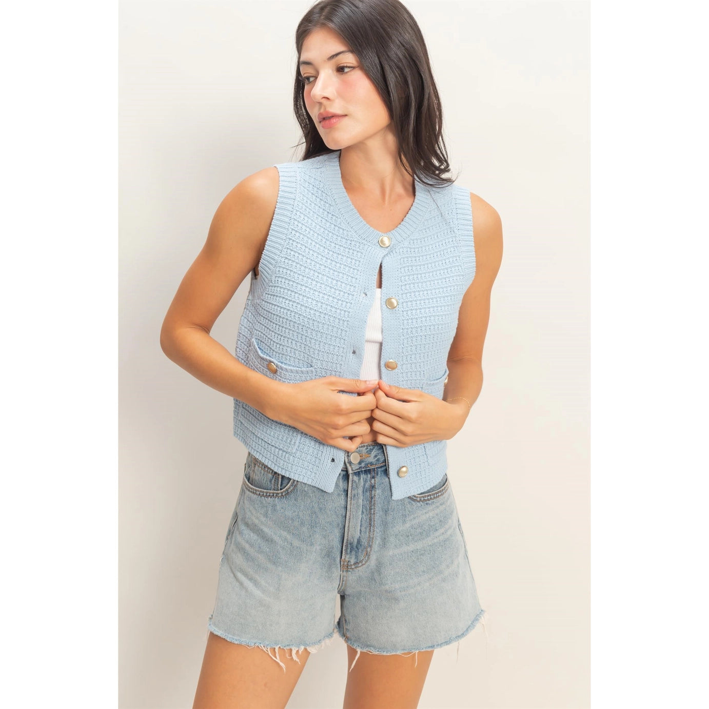 Etta Vest Top- Ice Blue
