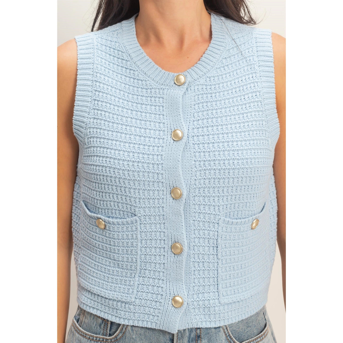 Etta Vest Top- Ice Blue