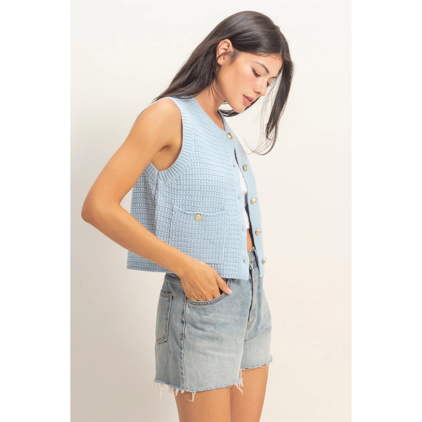 Etta Vest Top- Ice Blue