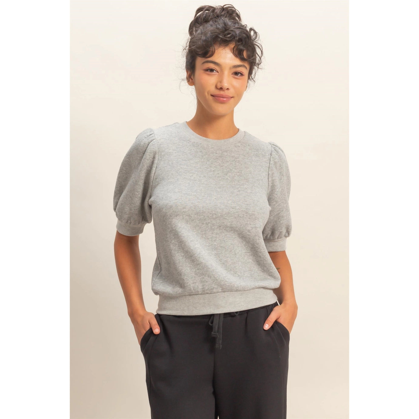 KK Puff Sleeve Top- Heather Gray