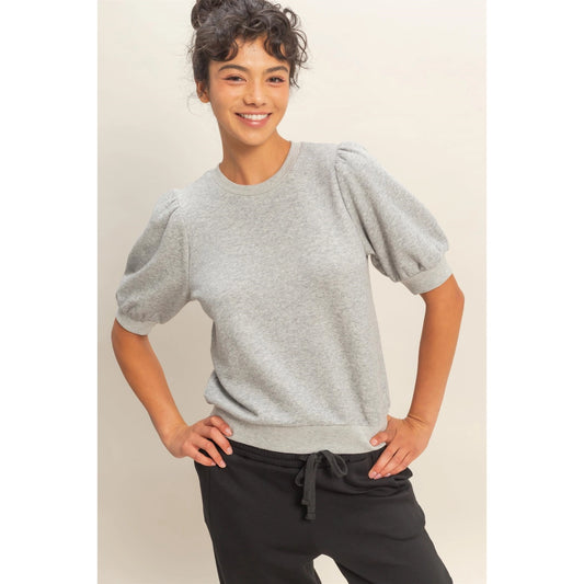 KK Puff Sleeve Top- Heather Gray