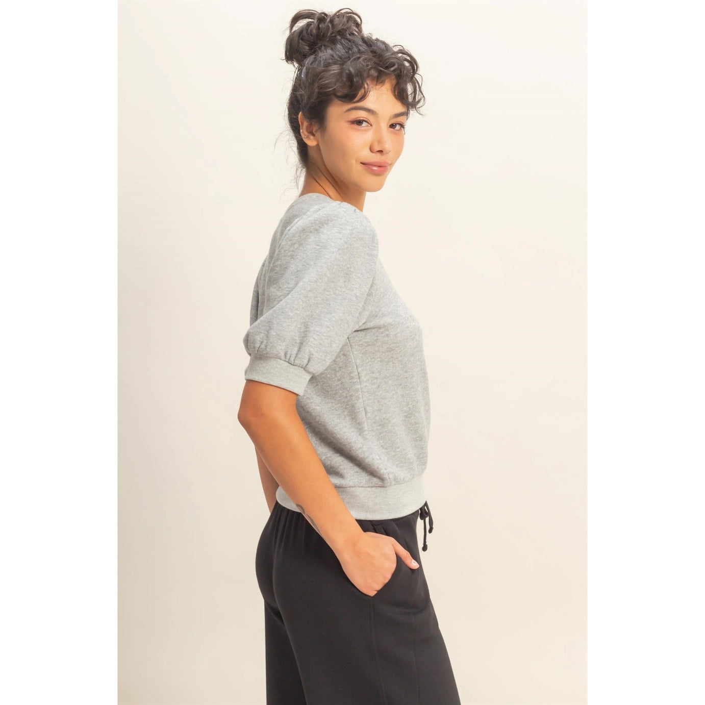 KK Puff Sleeve Top- Heather Gray