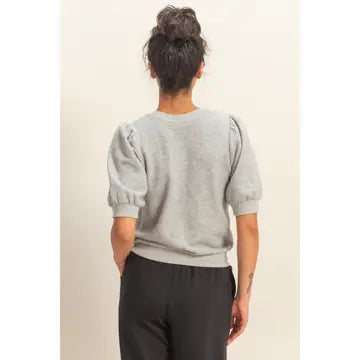 KK Puff Sleeve Top- Heather Gray