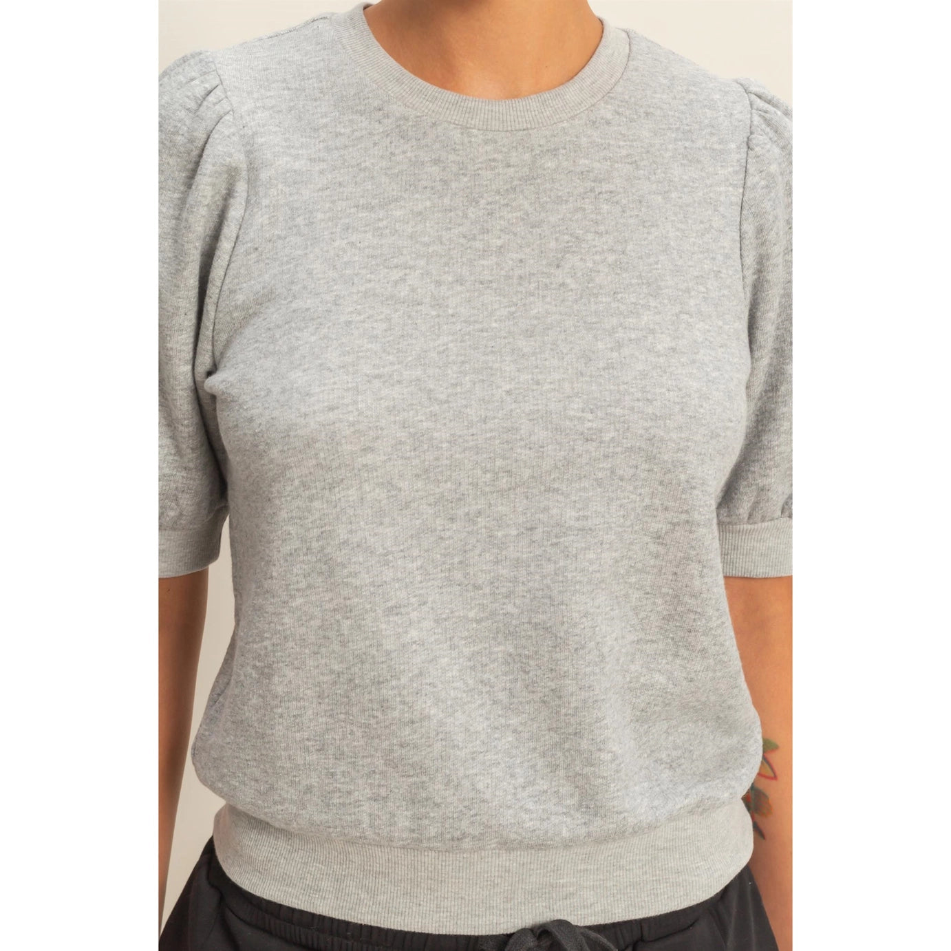 KK Puff Sleeve Top- Heather Gray