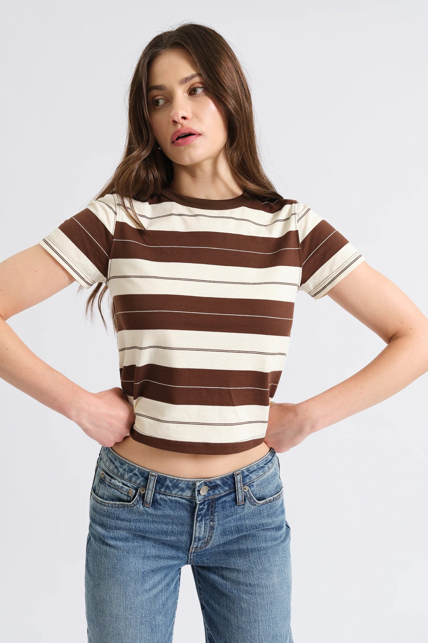 Zuma Crew Neck Tee- Chocolate Stripe