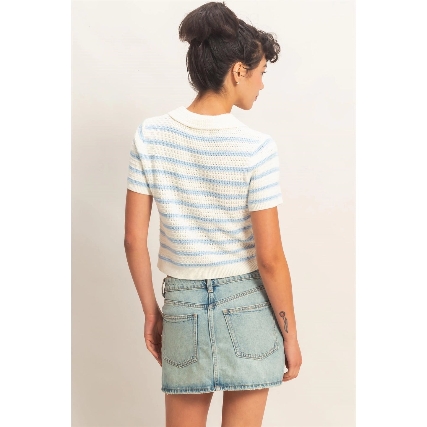 Marie Knit Polo Top- Blue