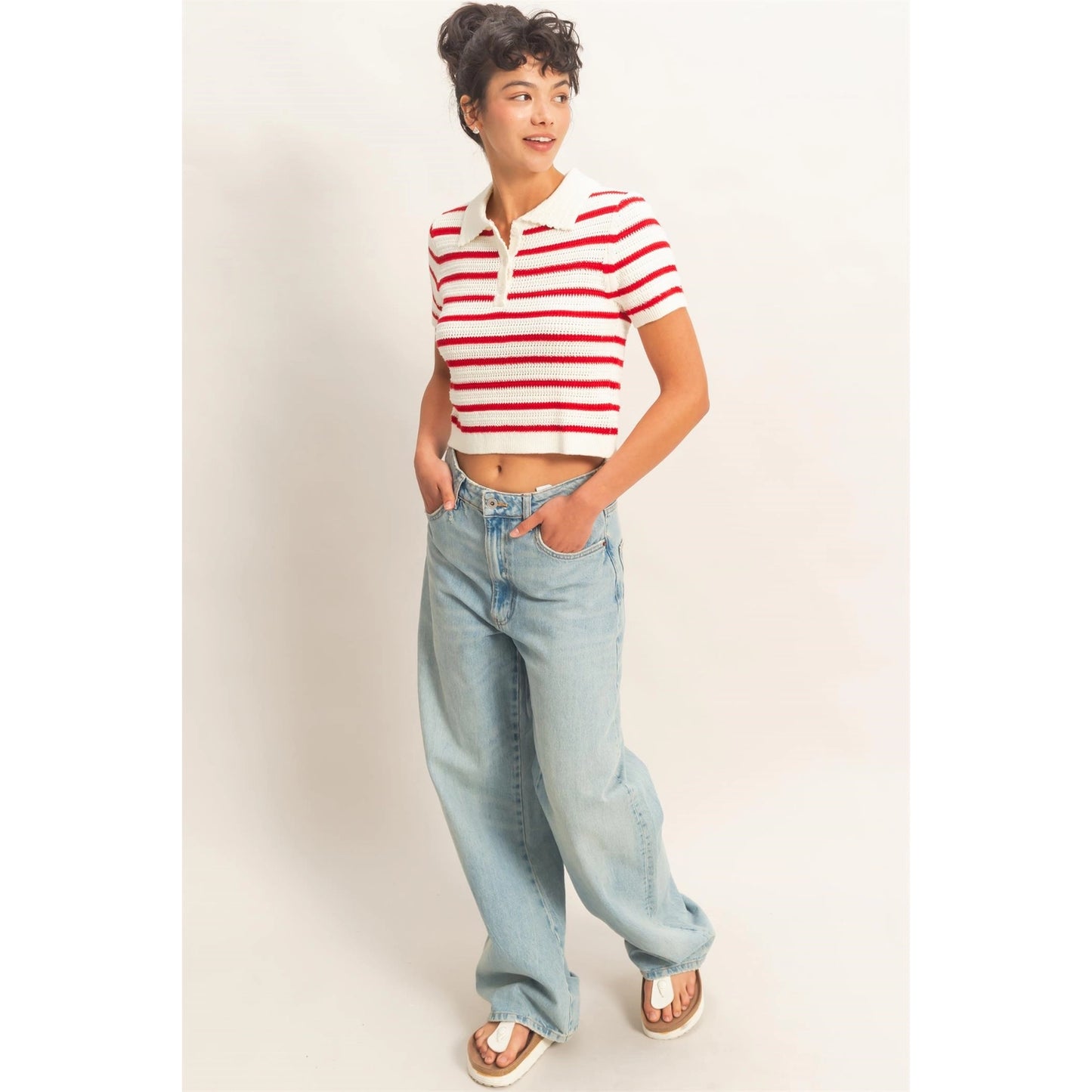 Marie Knit Polo Top- Red