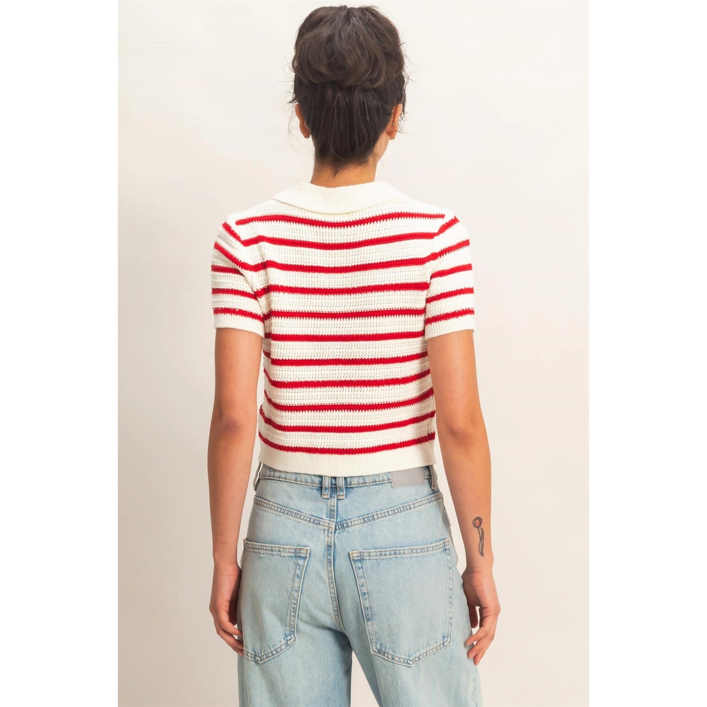 Marie Knit Polo Top- Red