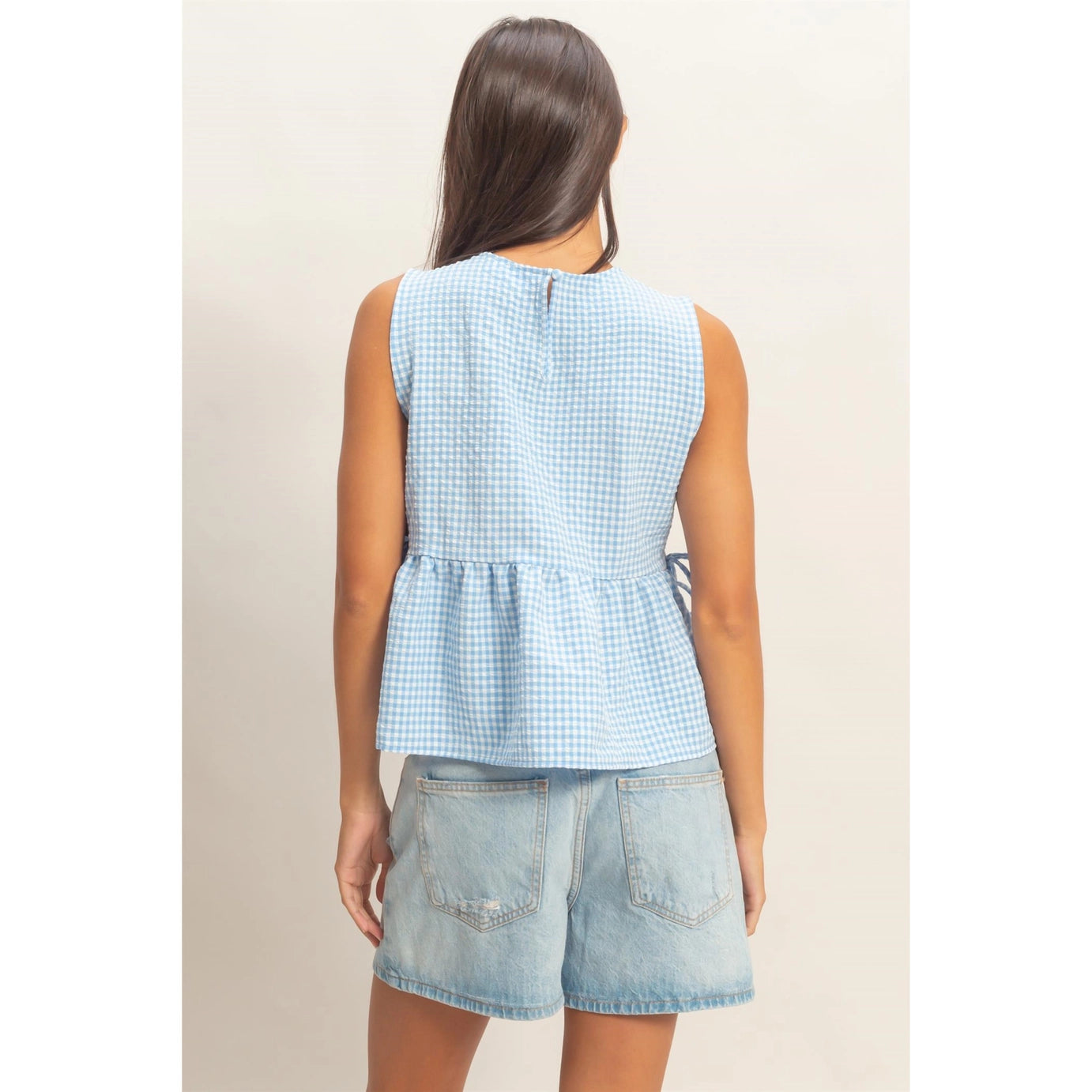 Ellie Gingham Top- Baby Blue