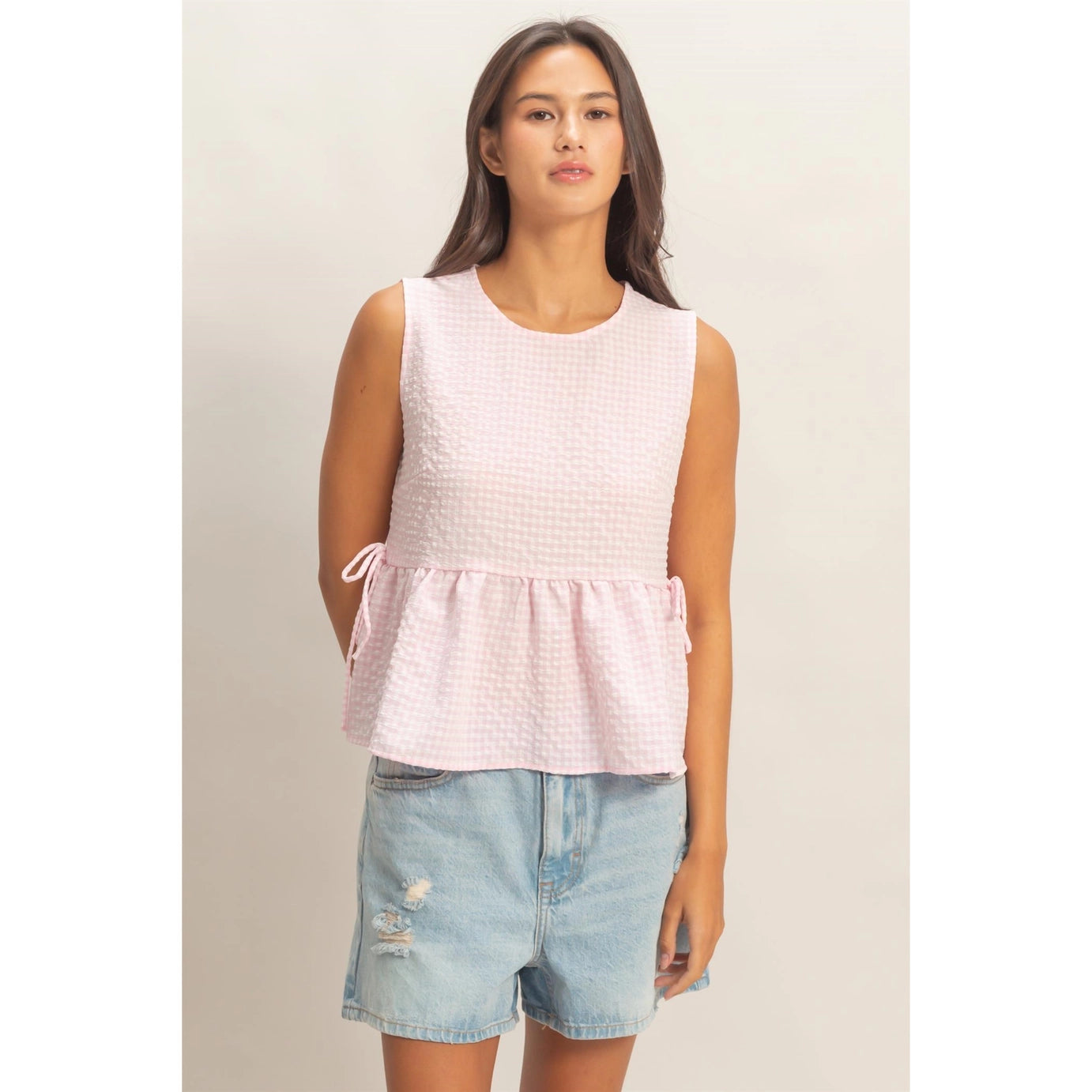 Ellie Gingham Top- Pink