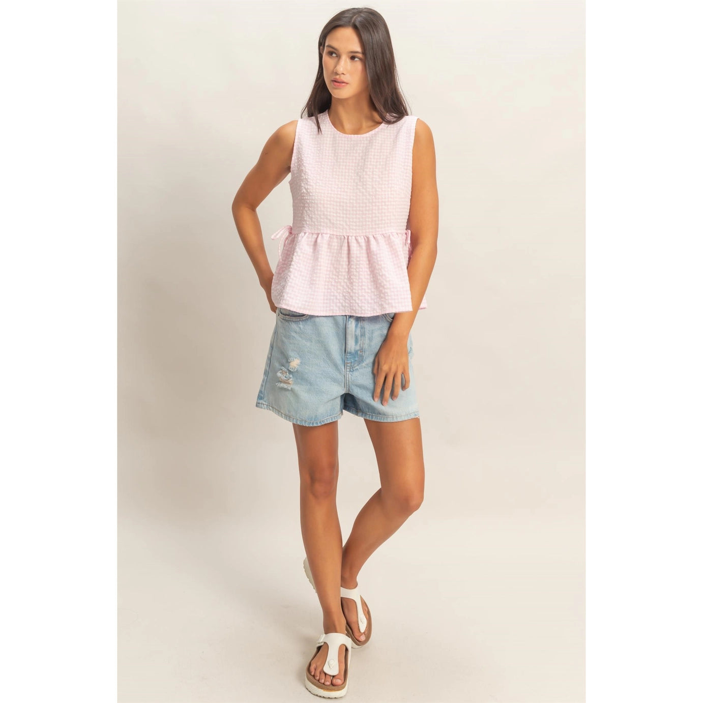 Ellie Gingham Top- Pink