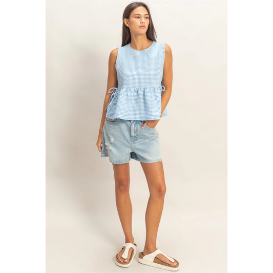 Ellie Gingham Top- Baby Blue