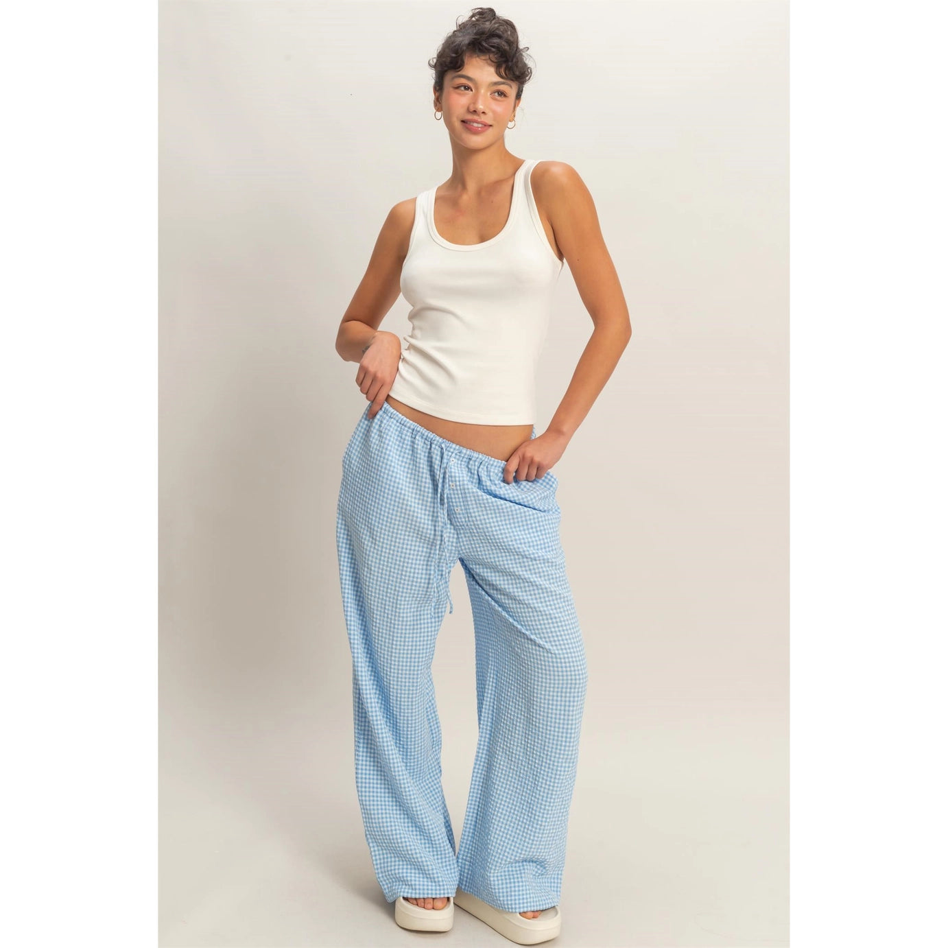 Ellie Gingham Pant- Baby Blue