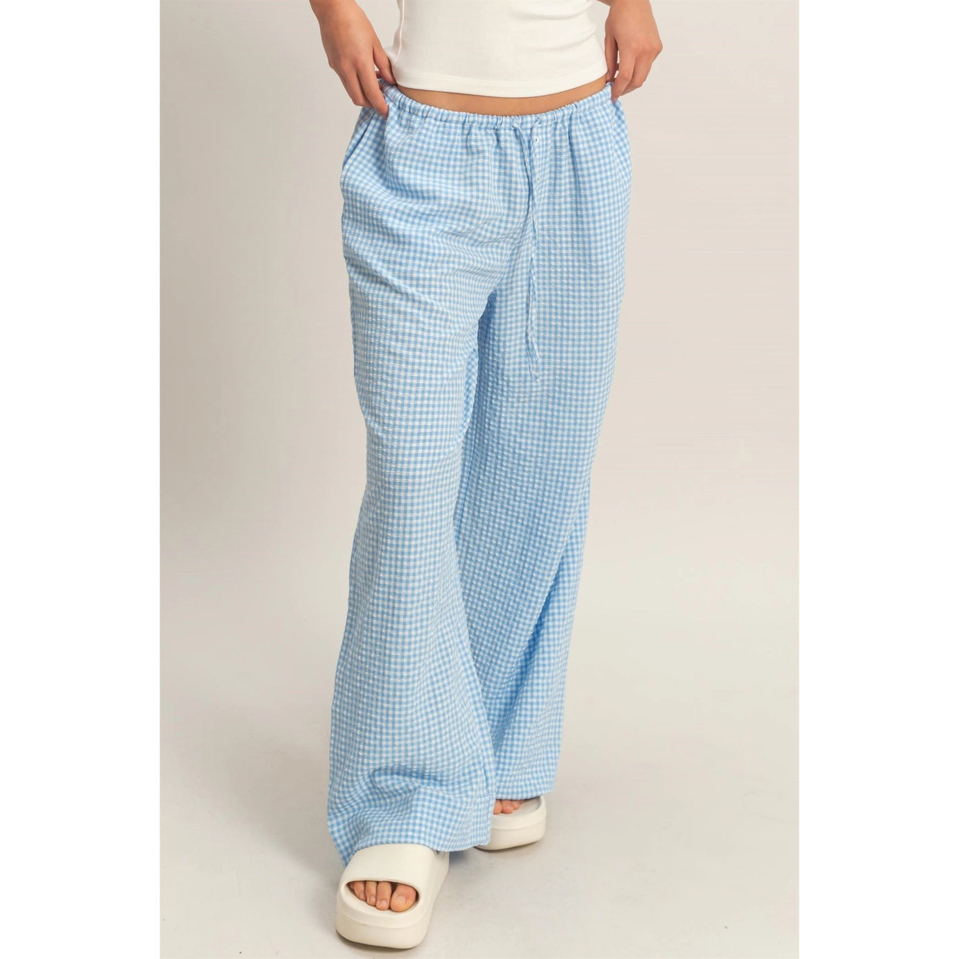 Ellie Gingham Pant- Baby Blue