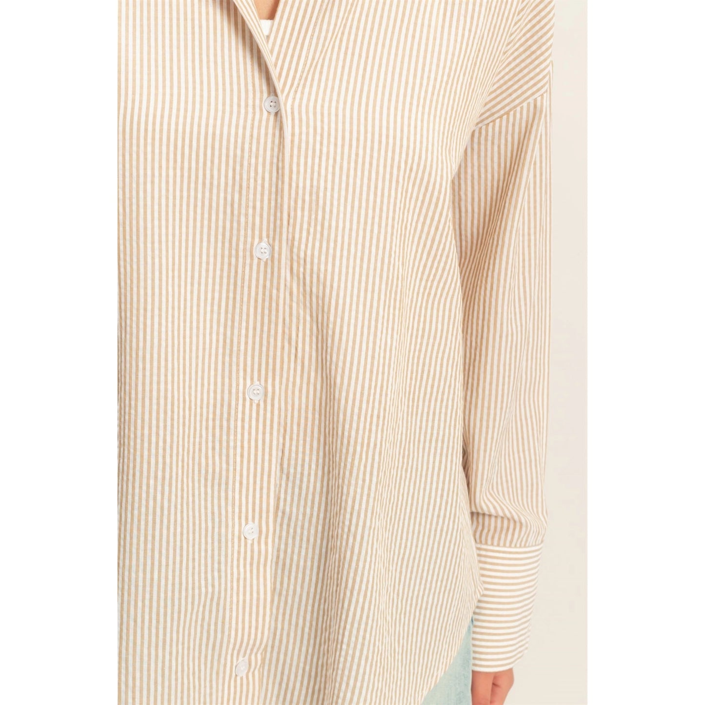Della Striped Button-Up Taupe