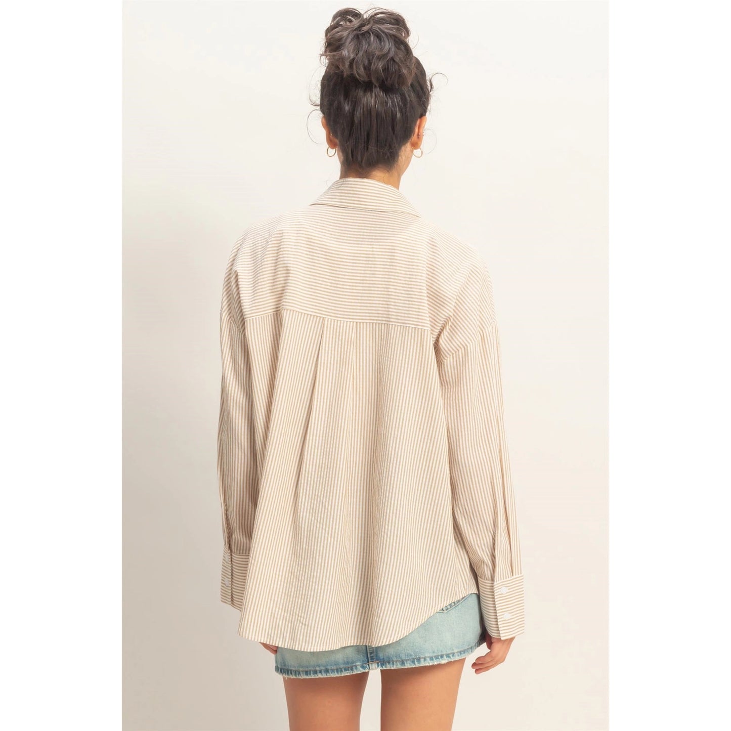 Della Striped Button-Up Taupe