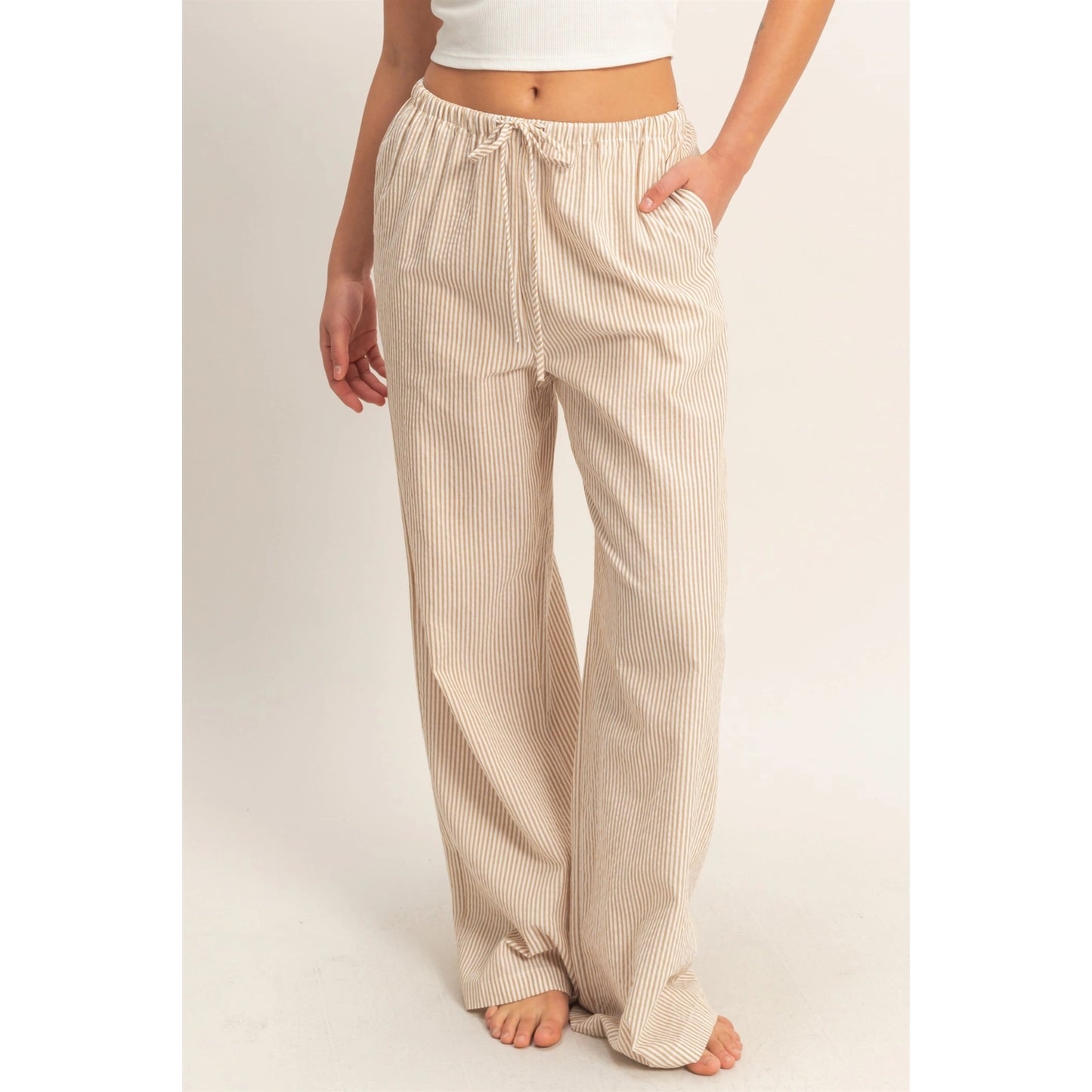 Reece Striped Pant- Taupe