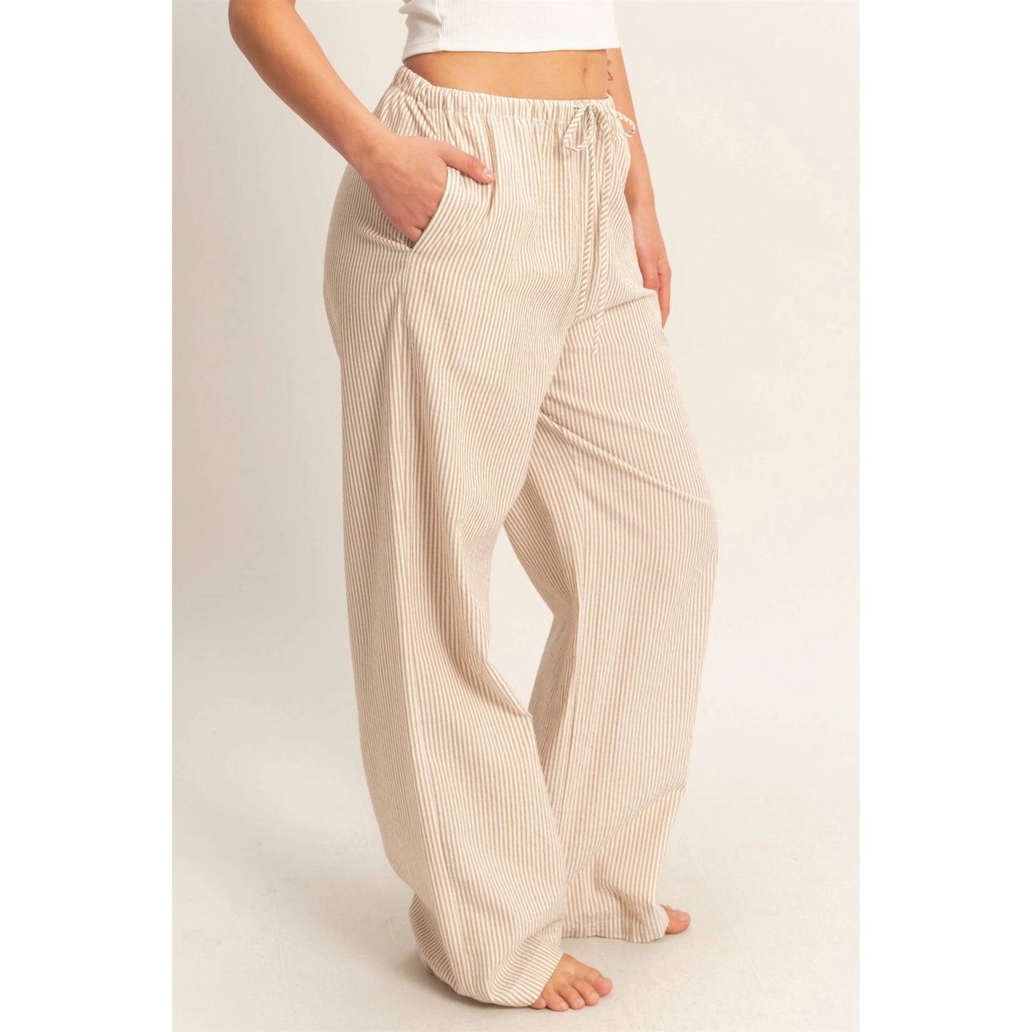 Reece Striped Pant- Taupe